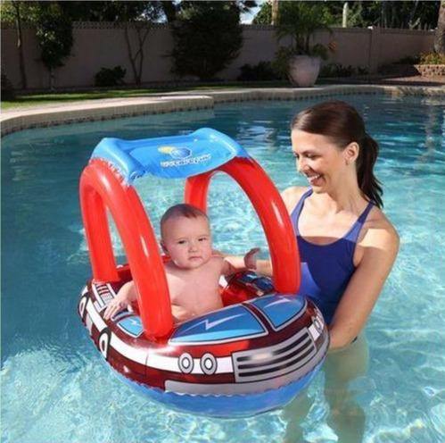 Flotteur Piscine Bébé 3-24 Mois – Avec Pare-Soleil UPF 50+, Assise Sécurité, Sans Gonflage, Couverture Mousse Perlée