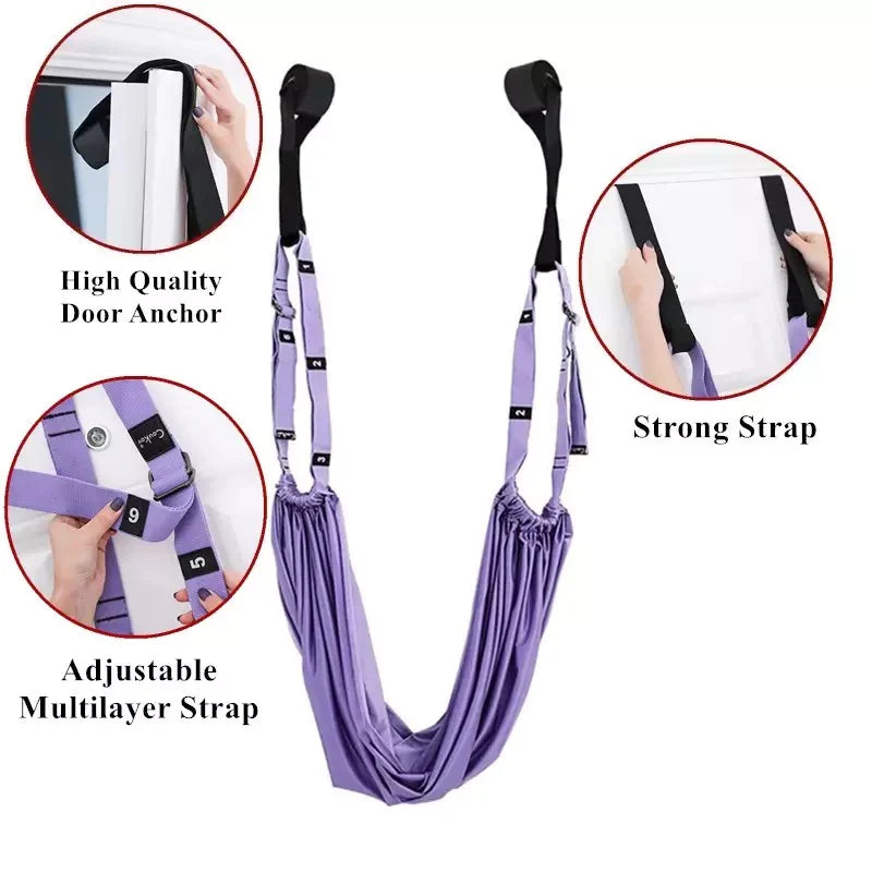 Hamac Aérien Violet Pour Yoga Et Pilates, Avec Sangle Réglable Et Mousqueton
